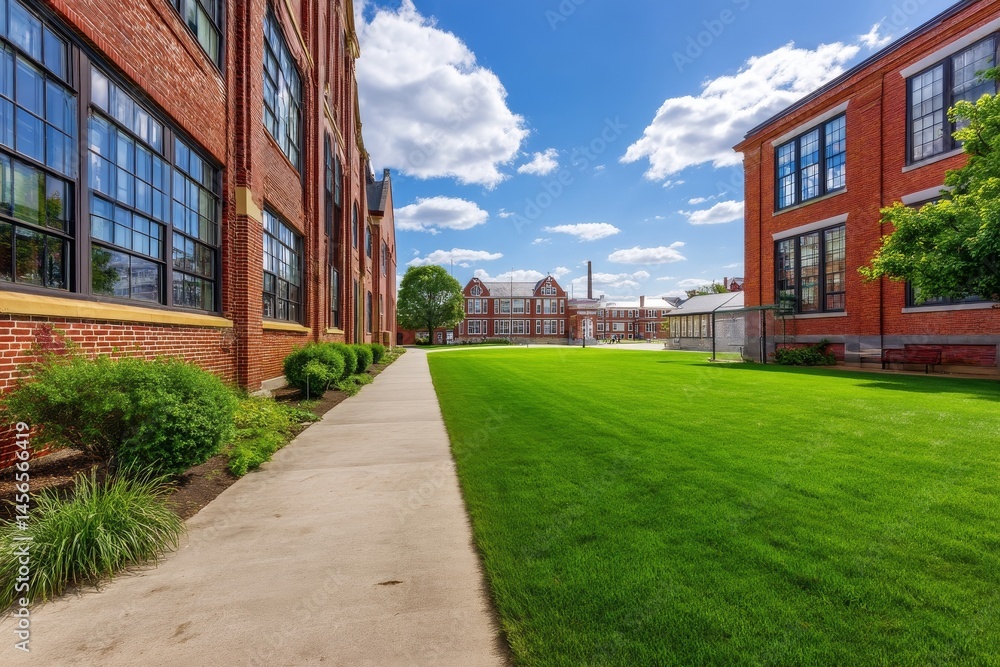 Fototapeta premium A typical American school building's exterior view