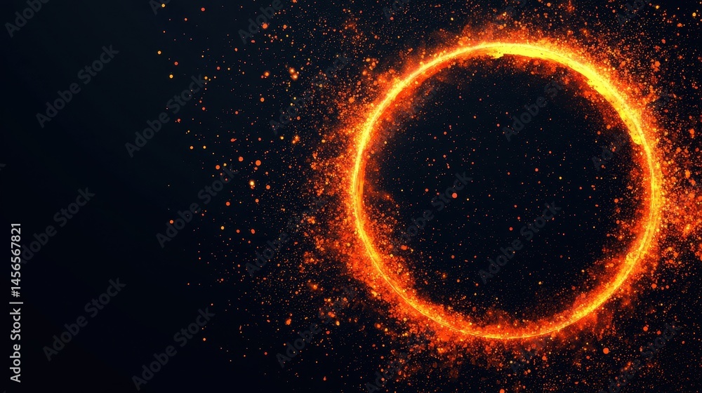 Fiery Circular Burst of Light and Energy on Dark Background Fiery Circular Burst of Light and Energy on Dark Background