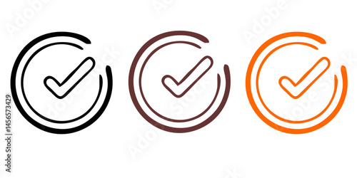 check list icon set. approved symbol, checked checkbox mark, checkmark set, editable line.	