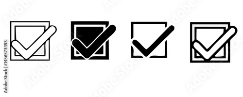 check list icon set. approved symbol, checked checkbox mark, checkmark set, editable line.	