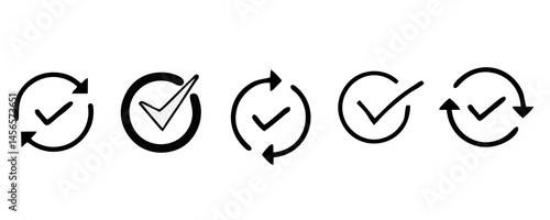 check list icon set. approved symbol, checked checkbox mark, checkmark set, editable line.	