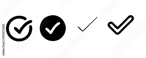 check list icon set. approved symbol, checked checkbox mark, checkmark set, editable line.	