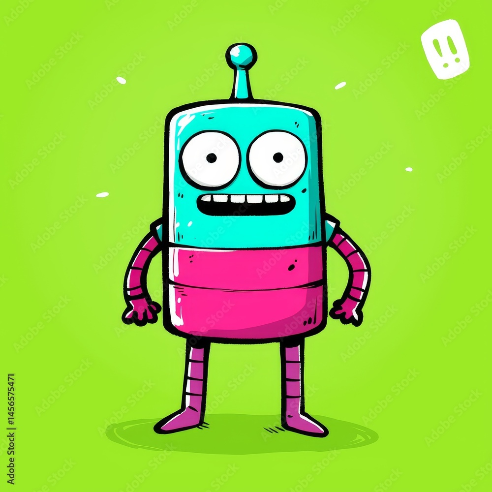 A cartoon robot with a big smile on its face
