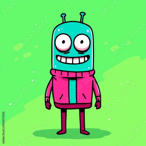 Obraz na płótnie A cartoon character with a green background and a pink jacket w salonie