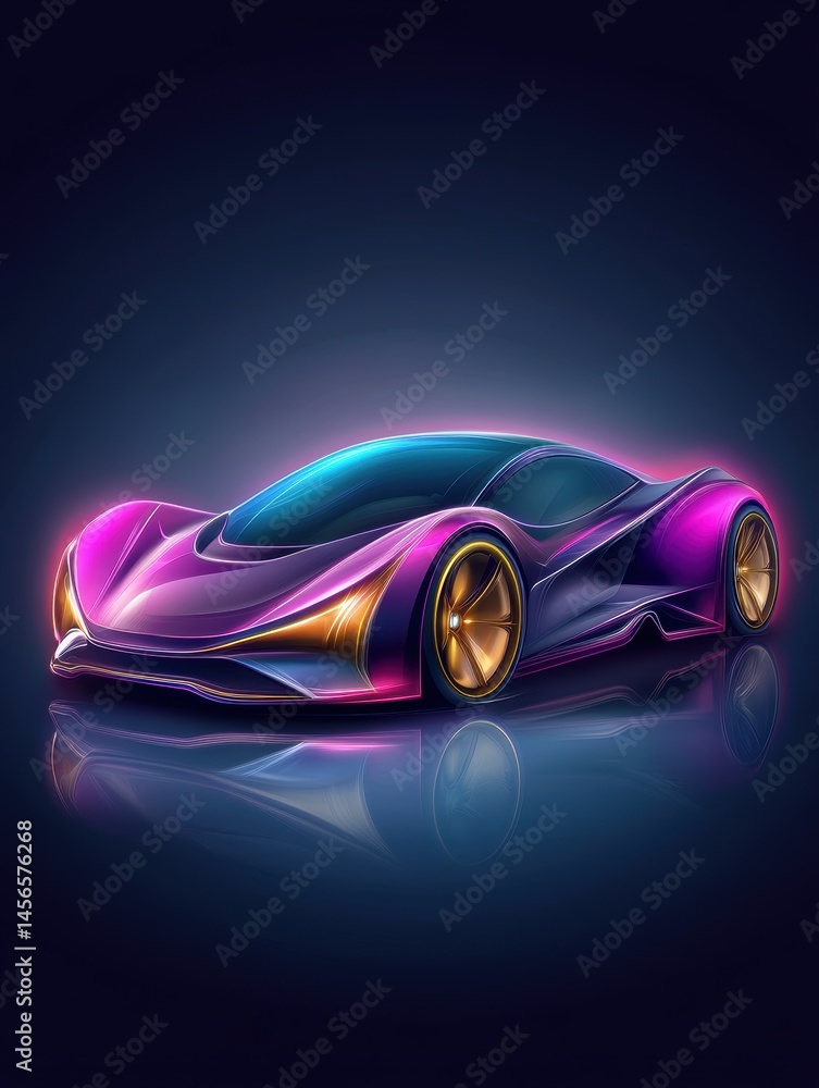 Naklejka premium Sleek futuristic sports car concept art illustration on reflective surface studio shot vehicle design
