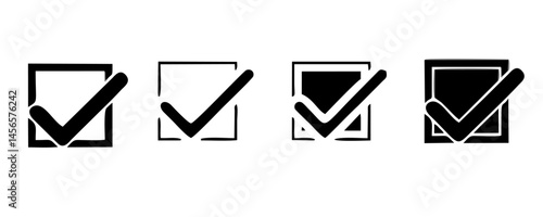 check list icon set. approved symbol, checked checkbox mark, checkmark set, editable line.	