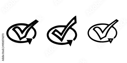 check list icon set. approved symbol, checked checkbox mark, checkmark set, editable line.	