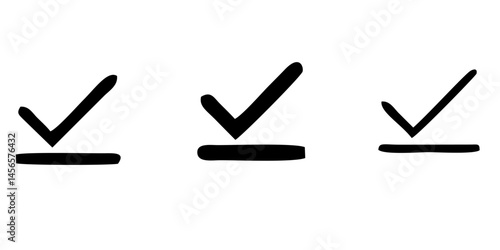 check list icon set. approved symbol, checked checkbox mark, checkmark set, editable line.	