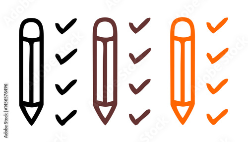 check list icon set. approved symbol, checked checkbox mark, checkmark set, editable line.	