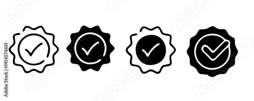 check list icon set. approved symbol, checked checkbox mark, checkmark set, editable line.	