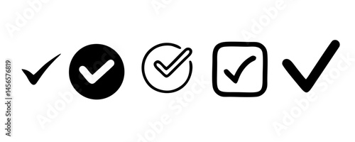 check list icon set. approved symbol, checked checkbox mark, checkmark set, editable line.	