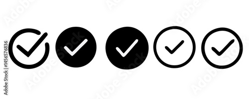 check list icon set. approved symbol, checked checkbox mark, checkmark set, editable line.	