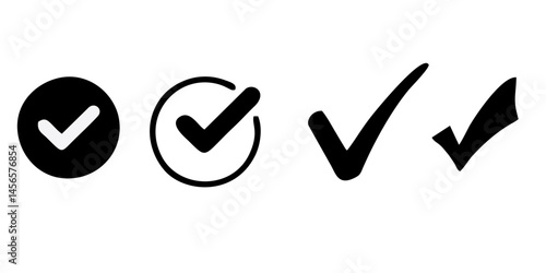 check list icon set. approved symbol, checked checkbox mark, checkmark set, editable line.	