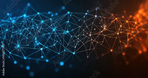 Abstract Network Connections with Blue and Orange Light Effects