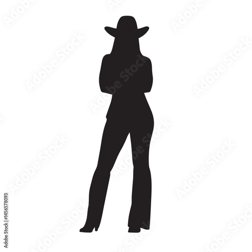 Vector silhouette set of cowgirl on white background