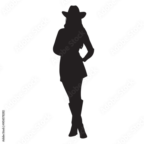Vector silhouette set of cowgirl on white background