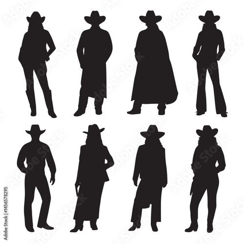 Vector silhouette set of cowgirl on white background