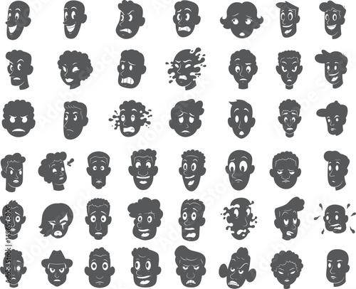 Cartoon faces emotion expression silhouette