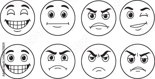 Emotions and expressions icons set silhouette