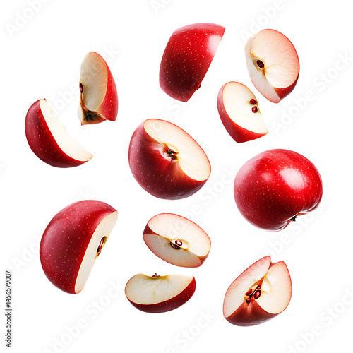 flying red apple slices