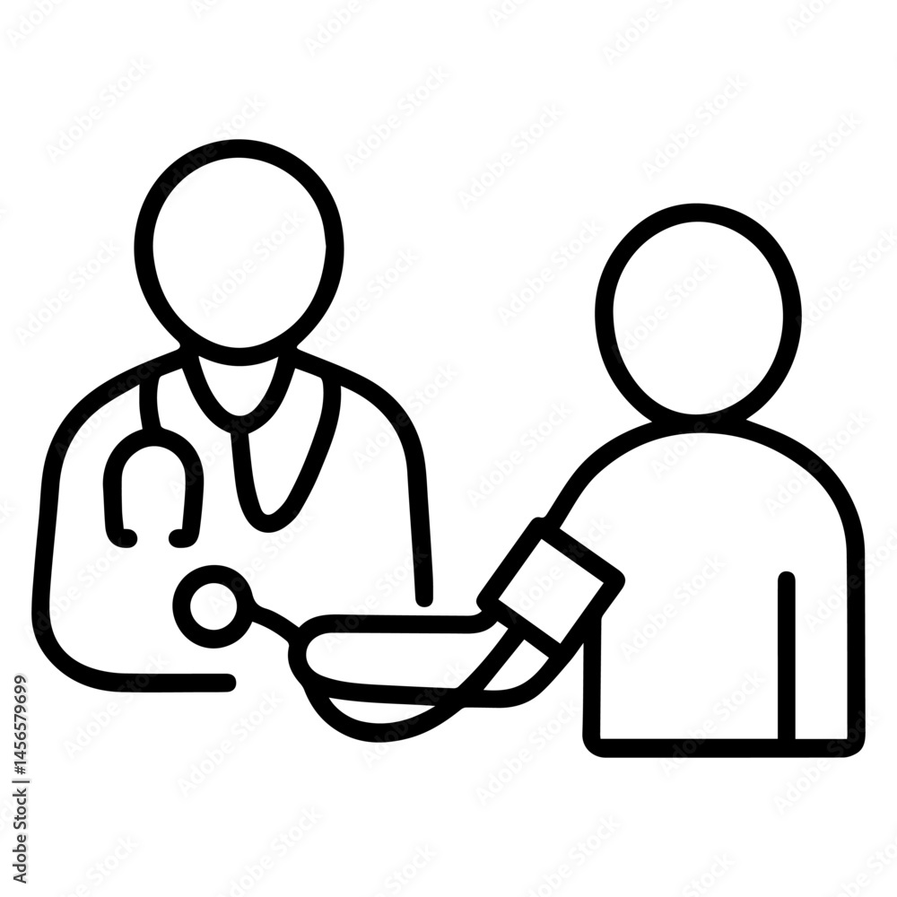 Fototapeta premium Icon doctor measures pressure to patient on white background vector Vector icon