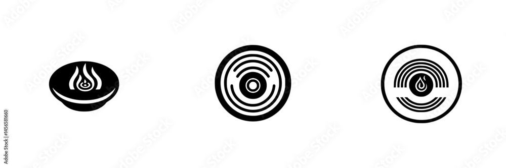 Vector illustration of three simple black and white icons representing various energy sources and patterns for design and branding Vector illustration of three simple black and white icons representing various energy sources and patterns for design and branding