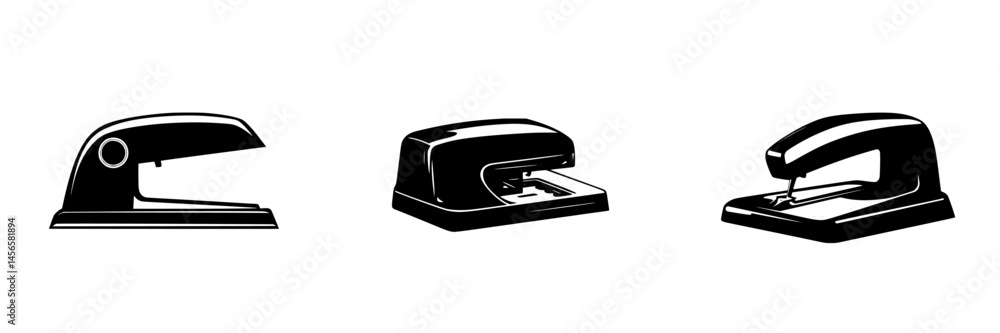 Vector illustration of black and white staplers in various designs for graphic design and office supply projects Vector illustration of black and white staplers in various designs for graphic design and office supply projects