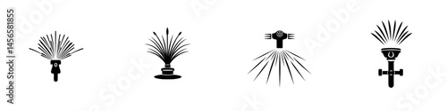 Vector illustration of various irrigation sprinkler designs in black and white, suitable for agricultural or landscaping themes