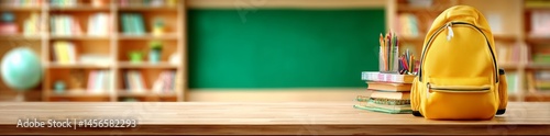 The back to school concept is visually represented by a banner showcasing school supplies on a blackboard