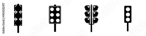 Set of four simple vector icons representing traffic lights in black and white design for graphic use
