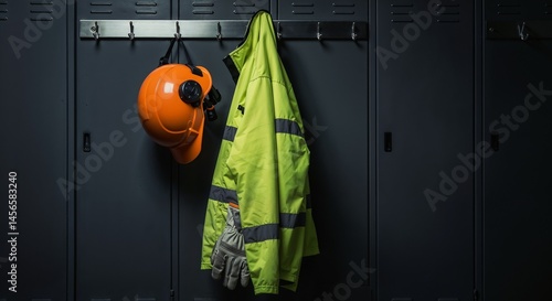 Safety Gear Hanging in Locker Room  