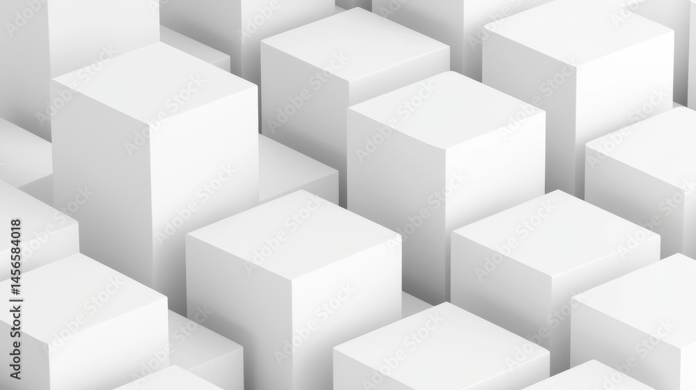 Abstract Arrangement of White 3D Cubes on Clean Background Abstract Arrangement of White 3D Cubes on Clean Background