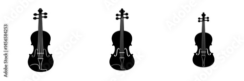 Vector illustration of black and white violins showcasing three different designs