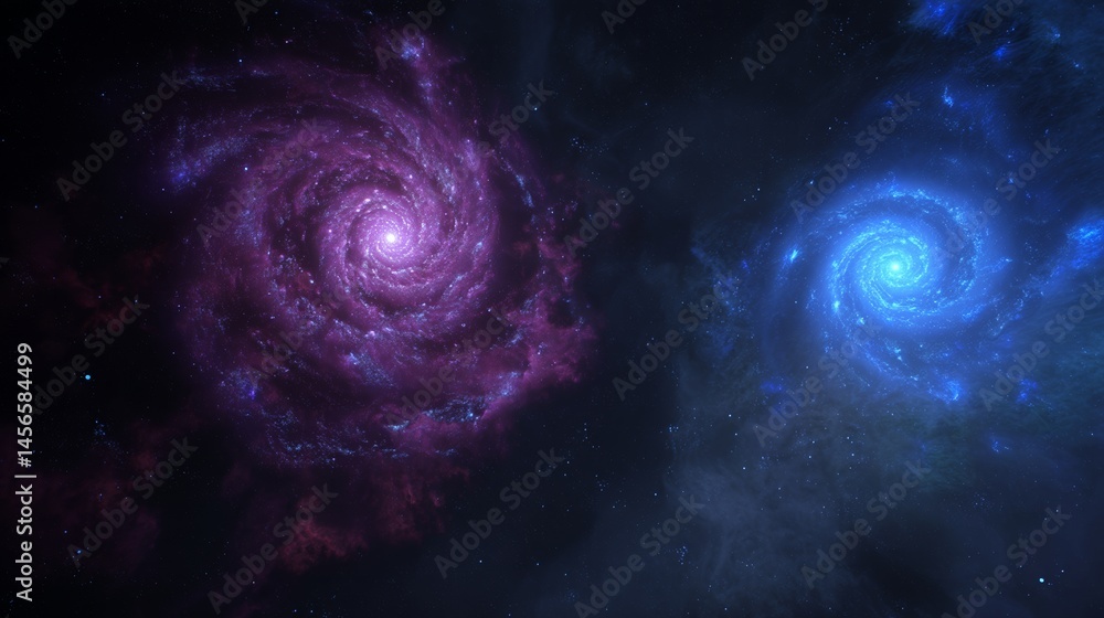 Fototapeta premium A surreal display of light in deep space occurs as twin galaxies perform a cosmic dance