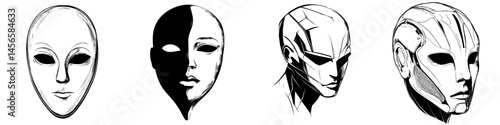 Diverse representations of humanoid figures in vector illustration style showcasing varying features and expressions