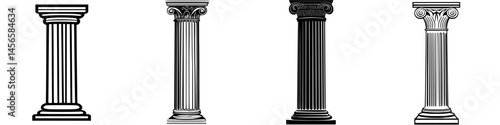 Vector illustration of classical pillars showing different styles and designs to represent ancient architecture and art from various perspectives