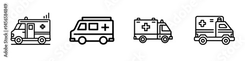 Vector illustration of multiple ambulance icons in a minimalist style for healthcare and emergency services
