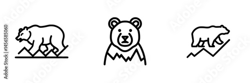 Vector illustration showcasing three bear icons representing wildlife, nature, and outdoor activities in a minimalistic style