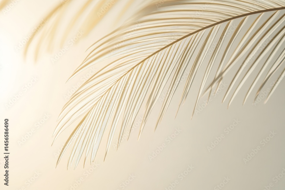 Fototapeta premium Close-up view of delicate light beige palm leaf details.