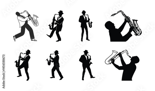 Saxophone player vector illustration, saxophone silhouette design.