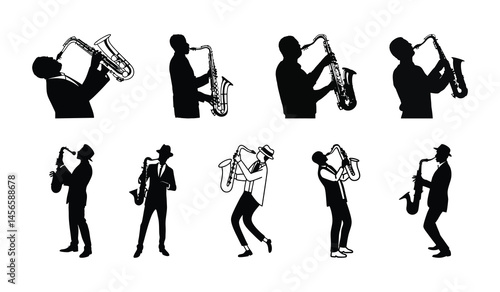 Saxophone player vector illustration, saxophone silhouette design.
