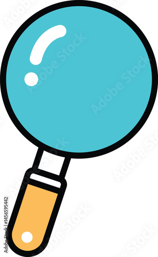 Flat Style Magnifying Glass Icon with Light Blue Lens