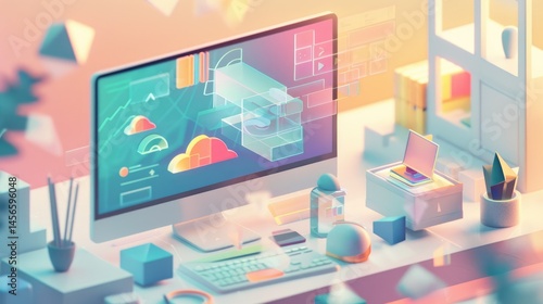 The picture of the computer that has been surrounded with electronic device on working station, work station is area or setup designed for specific types of work require specialized equipment. AIG51.