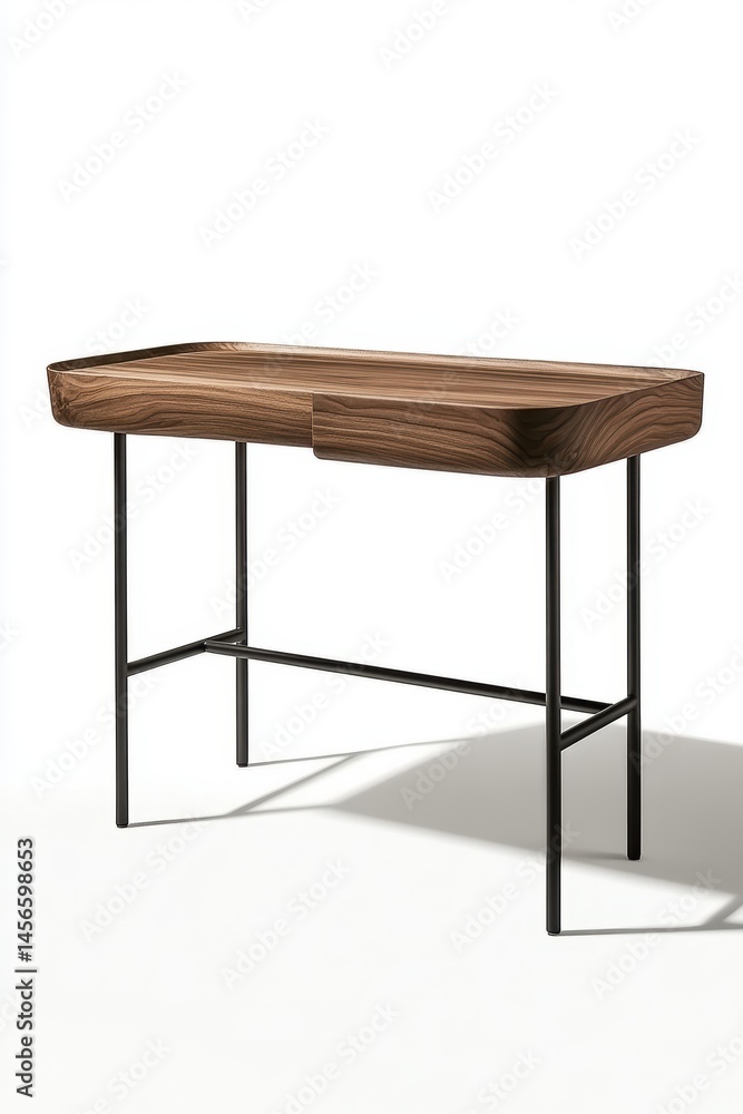 Walnut desk with drawer close up studio shot on white background minimalist design modern furniture Walnut desk with drawer close up studio shot on white background minimalist design modern furniture