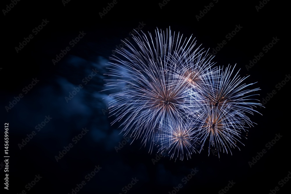 Radiant Blue Fireworks Exploding in the Night Sky with Soft Smoke Trails Radiant Blue Fireworks Exploding in the Night Sky with Soft Smoke Trails