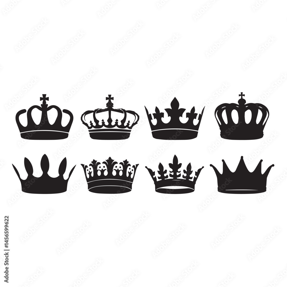 Vector silhouette set of crown on white background Vector silhouette set of crown on white background