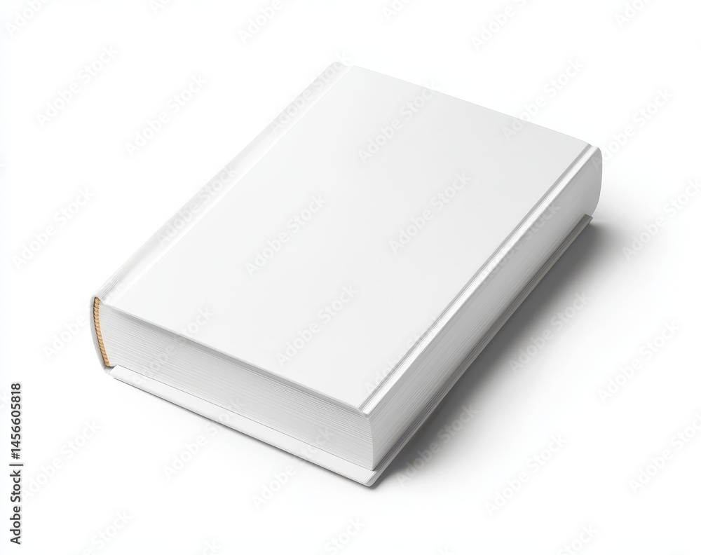 A blank white book, lying flat on a white background. The cover is smooth and solid, showcasing a simple, rectangular design, with a subtle gold edge. The book's format appears standard A blank white book, lying flat on a white background. The cover is smooth and solid, showcasing a simple, rectangular design, with a subtle gold edge. The book's format appears standard