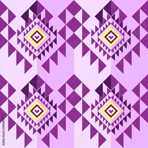 seamless ethnic geometric pattern, Native American tribal fabric, Native weaving, Yellow, purple,ethnic boho indian textu, rugs, wallpaper, embroidery, vector illustration design, cards, picture books