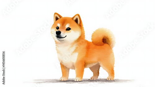 Watercolor illustration a cute Pomeranian puppy isolated background, a domestic canine breed.
