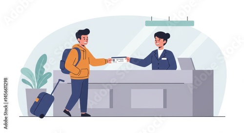 Airport Check-in: Traveler Receiving Boarding Pass from Airline Agent